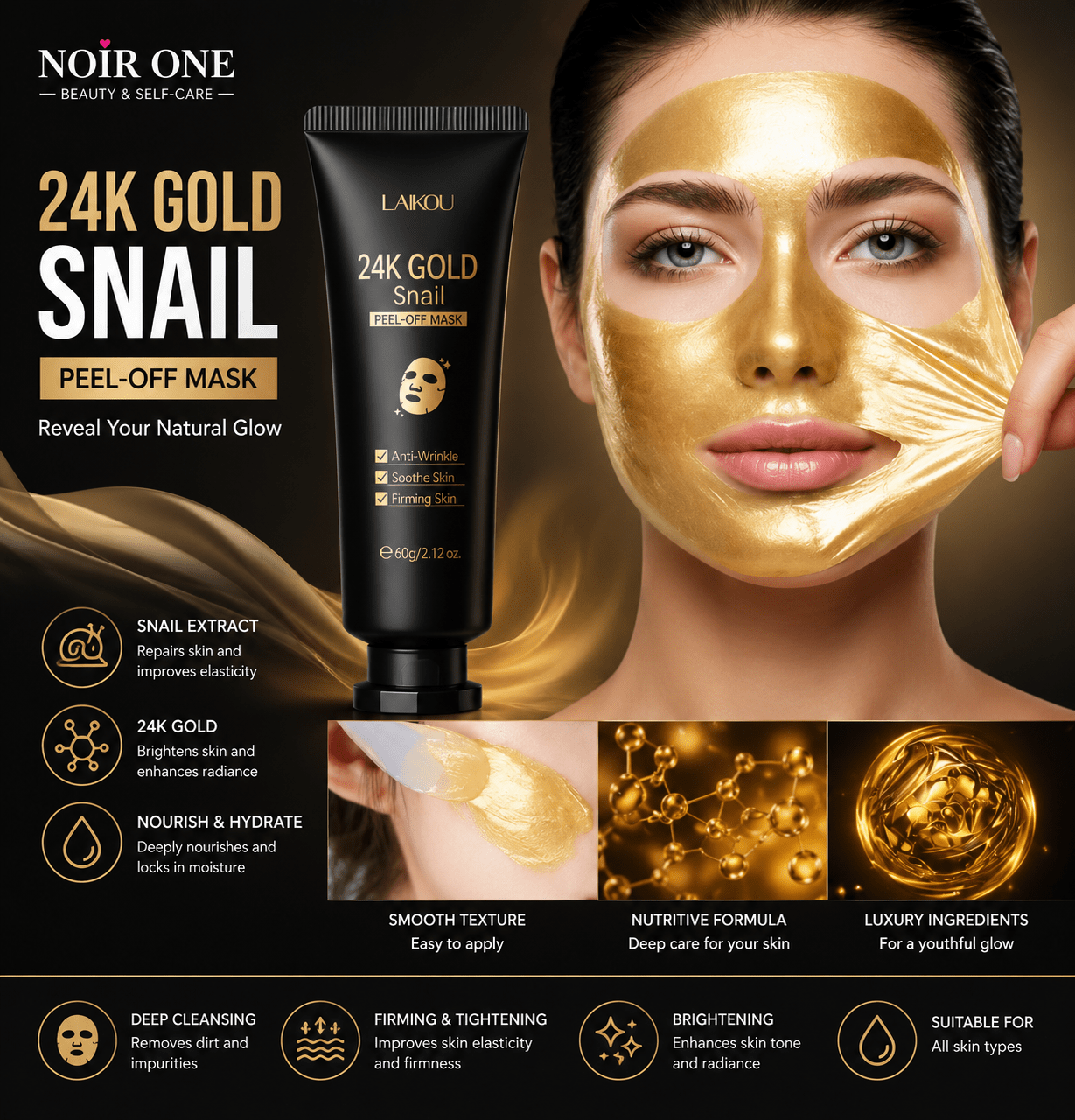 24K Gold Snail Peel - Off Face Mask – Deep Cleansing - 2pcs 50g24K Gold Snail Peel - Off Face Mask – Deep Cleansing