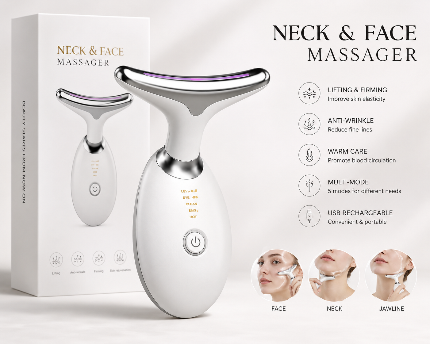 Electric Neck & Face Massager for Firming & Skin Rejuvenation | Noir One
