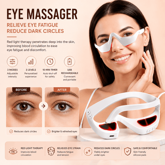 Eye Massager Glasses – Red Light Therapy for Eye Fatigue & Dark Circles - WhiteEye Massager Glasses – Red Light Therapy