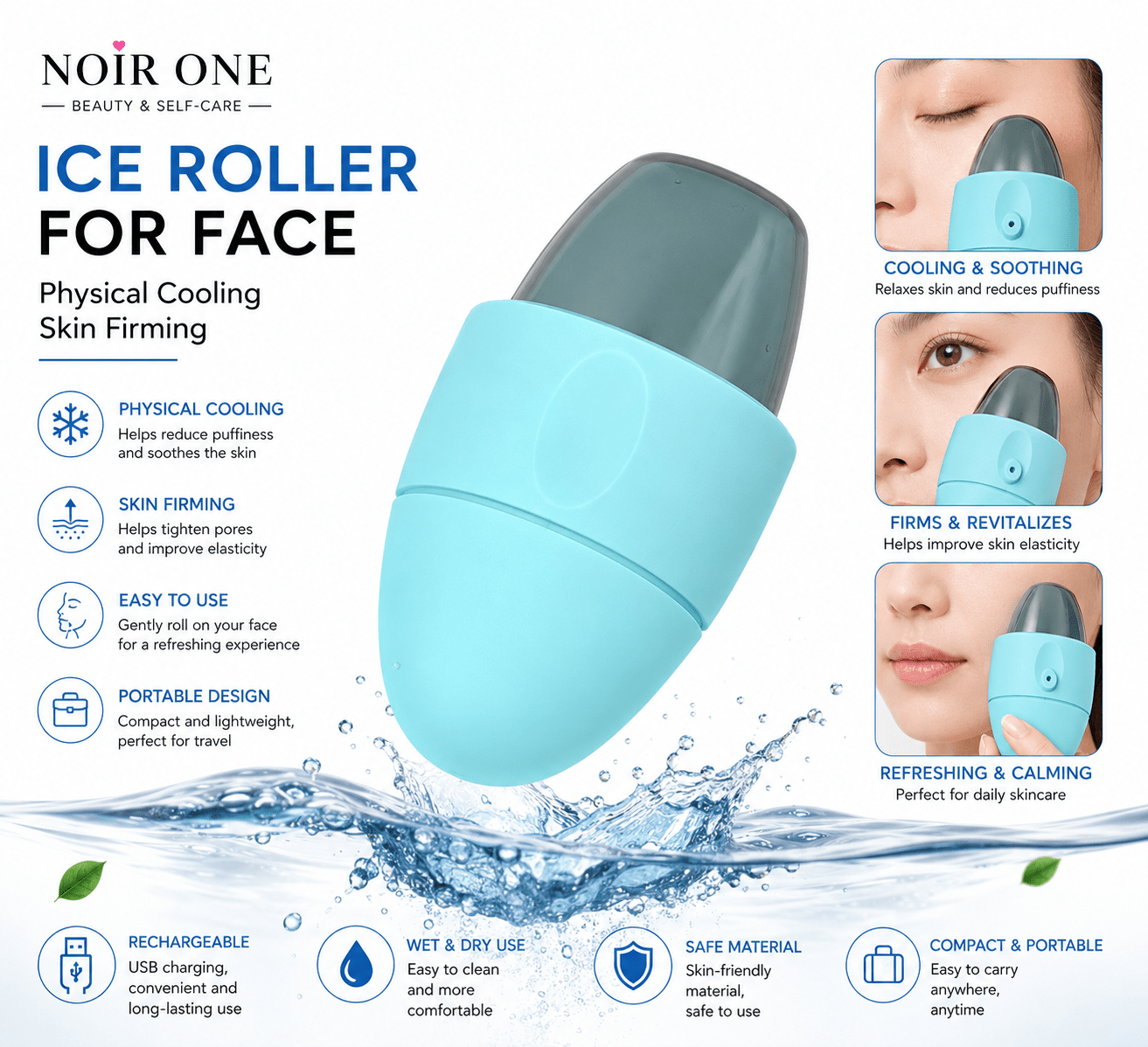 Facial Ice Roller for Puffiness & Skin Cooling | Green 1Facial Ice Roller for Puffiness & Skin Cooling | Noir Ice Face Roller