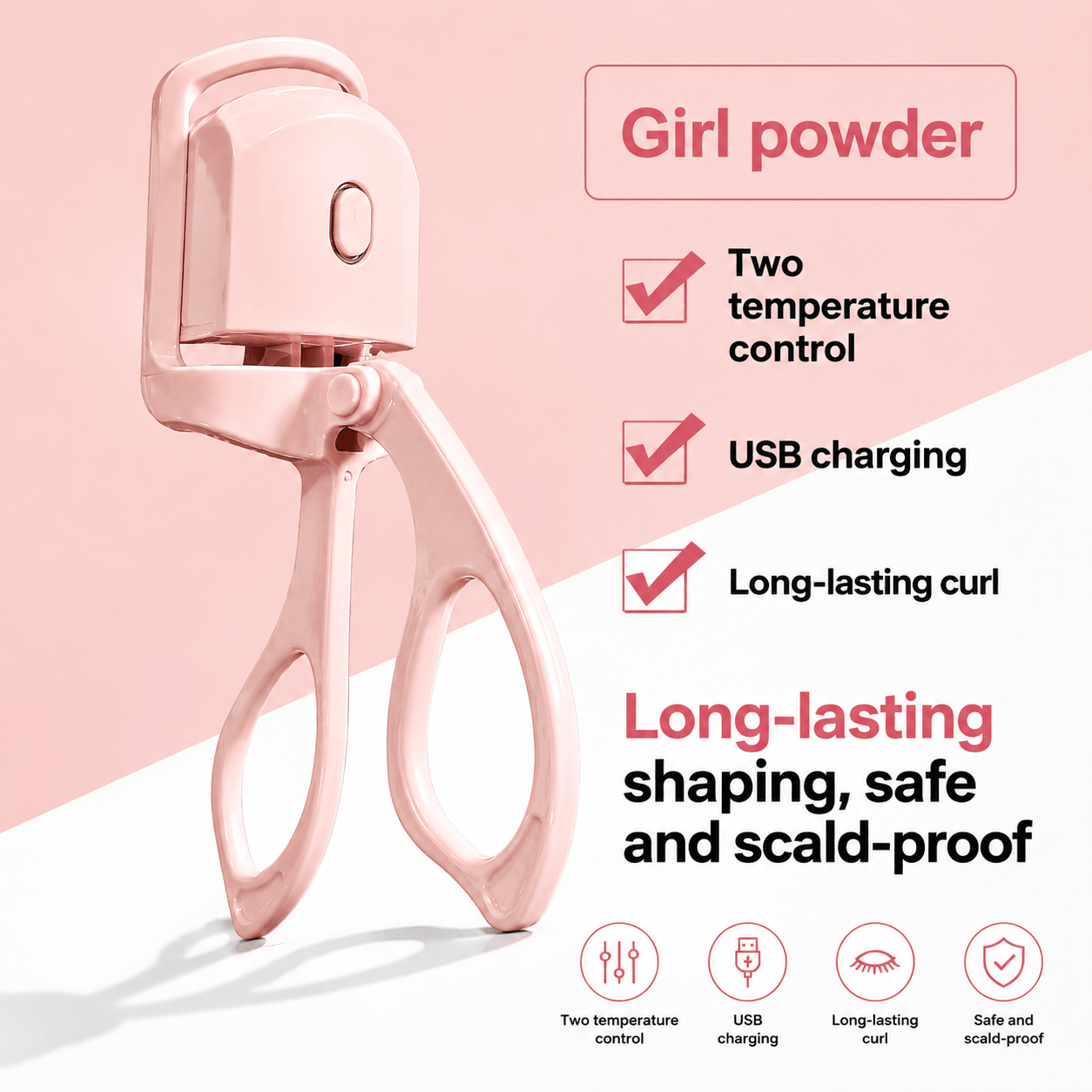 Heated Eyelash Curler for Long - Lasting Curl | PinkHeated Eyelash Curler for Long - Lasting Curl | Noir OneEyelash Curler