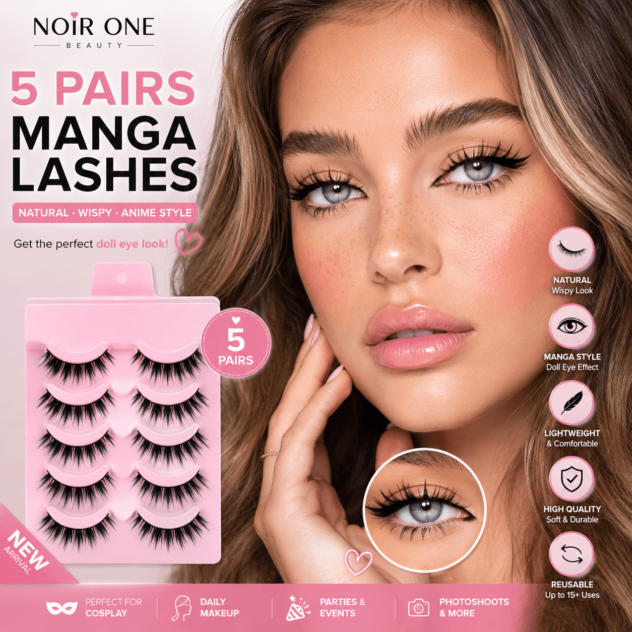 Manga False Eyelashes for Natural Cat Eye Look | 5pairs of007Manga False Eyelashes for Natural Cat Eye Look | Manga Lashes