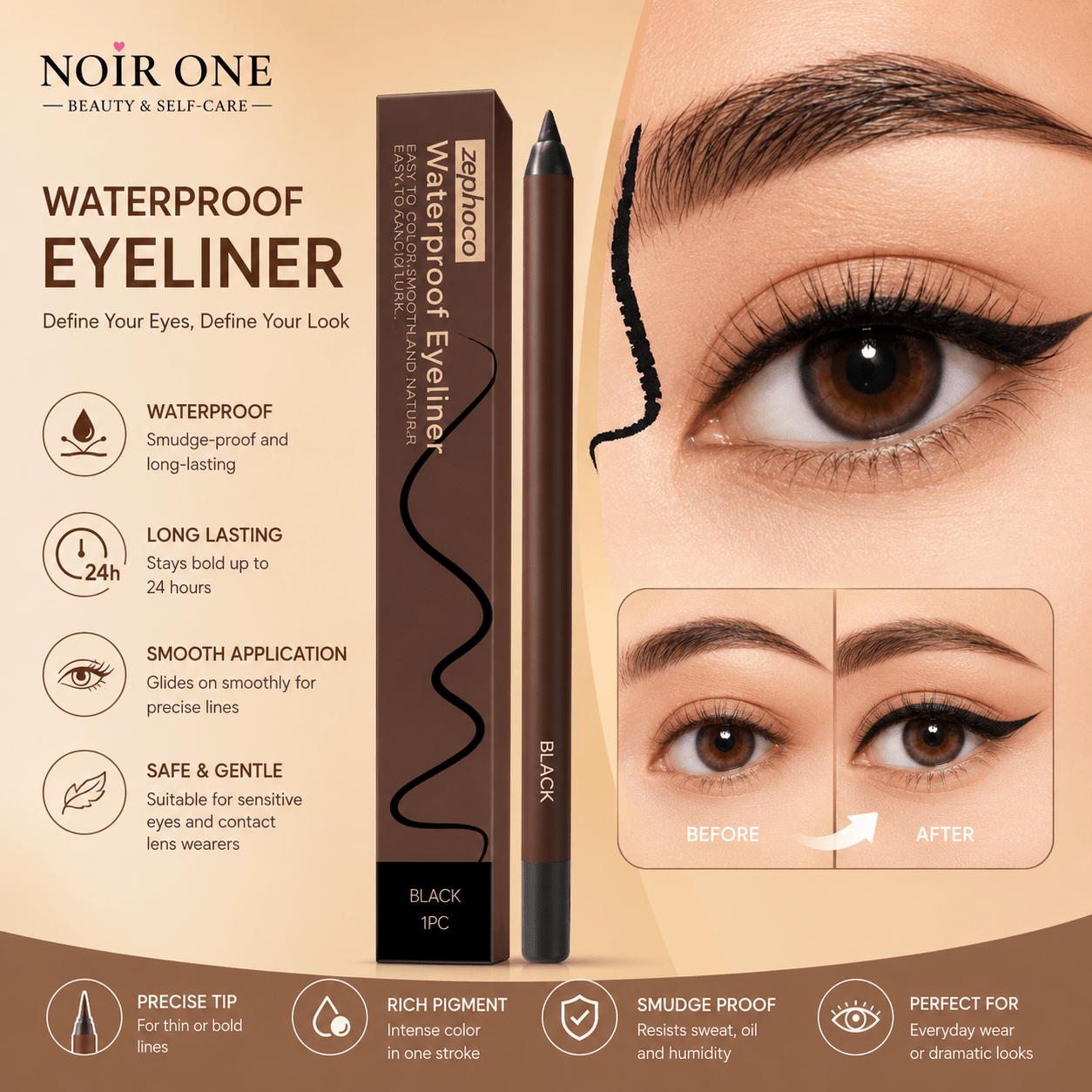 Waterproof Eyeliner Pencil | Long Lasting Eye Makeup | 1pcsWaterproof Eyeliner Pencil | Long Lasting Eye Makeup | Waterproof
